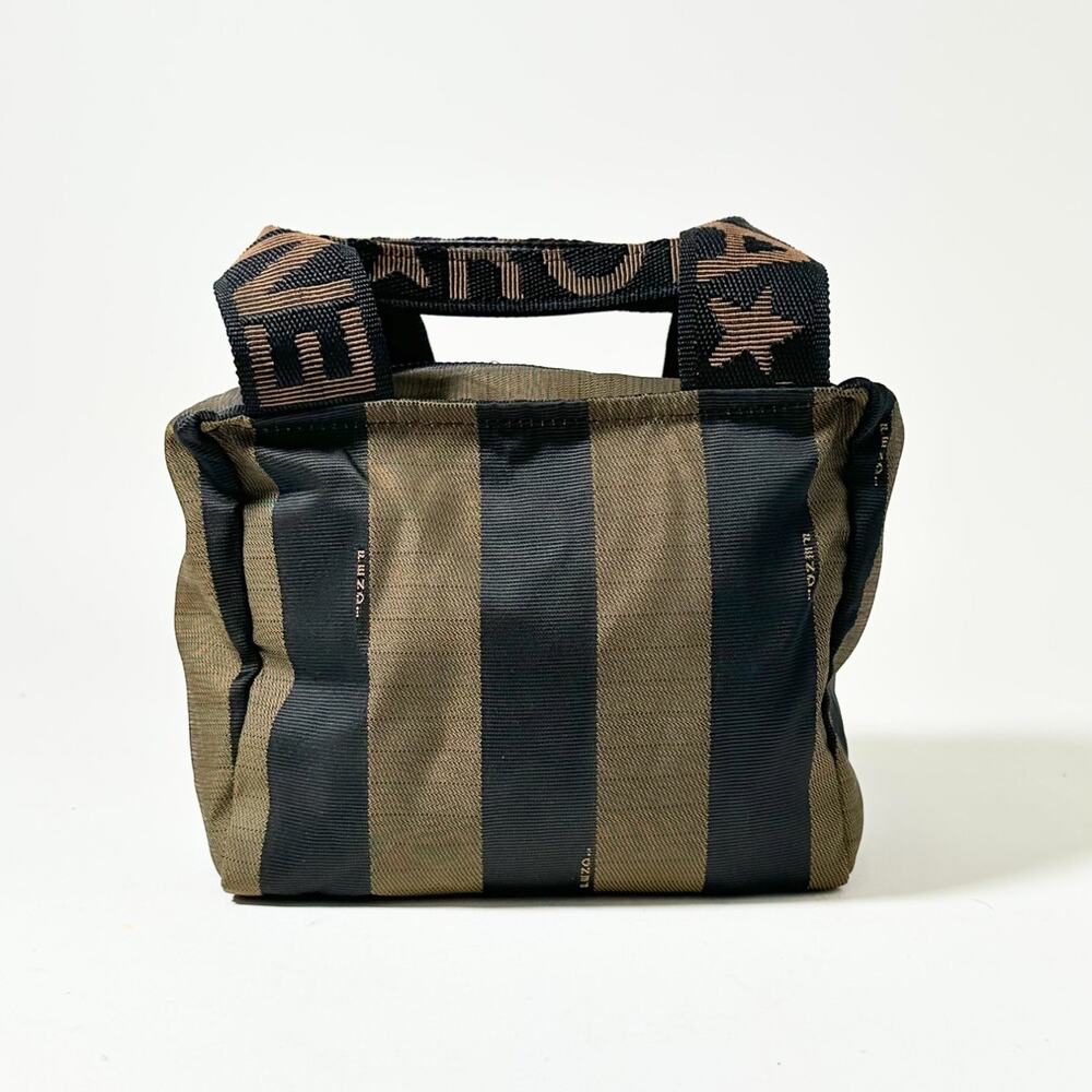 Vintage Fendi Pequin Stripe Small Tote Bag Brown Black Canvas Made in Italy